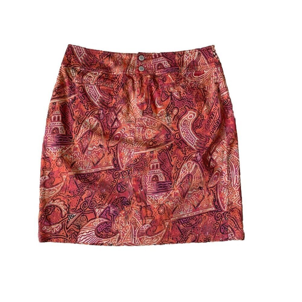 Chico’s Women's Tribal Geometric Paisley Print Pencil Skirt Orange 1.5 USA 10